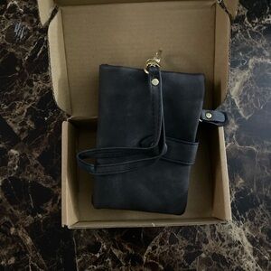 Black Soft Faux Leather Wristlet Wallet with Zipper & Card Slots